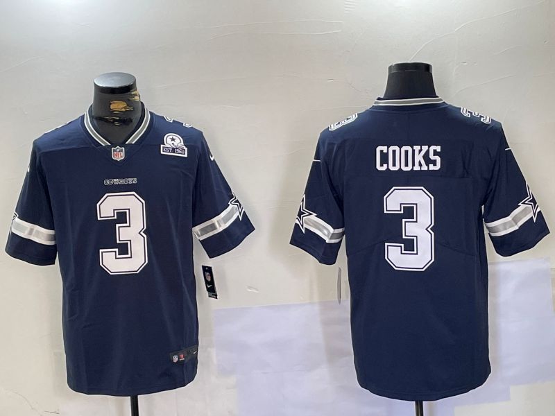 Men Dallas Cowboys #3 Cooks Blue Second generation 2024 Nike Limited NFL Jersey style 4
